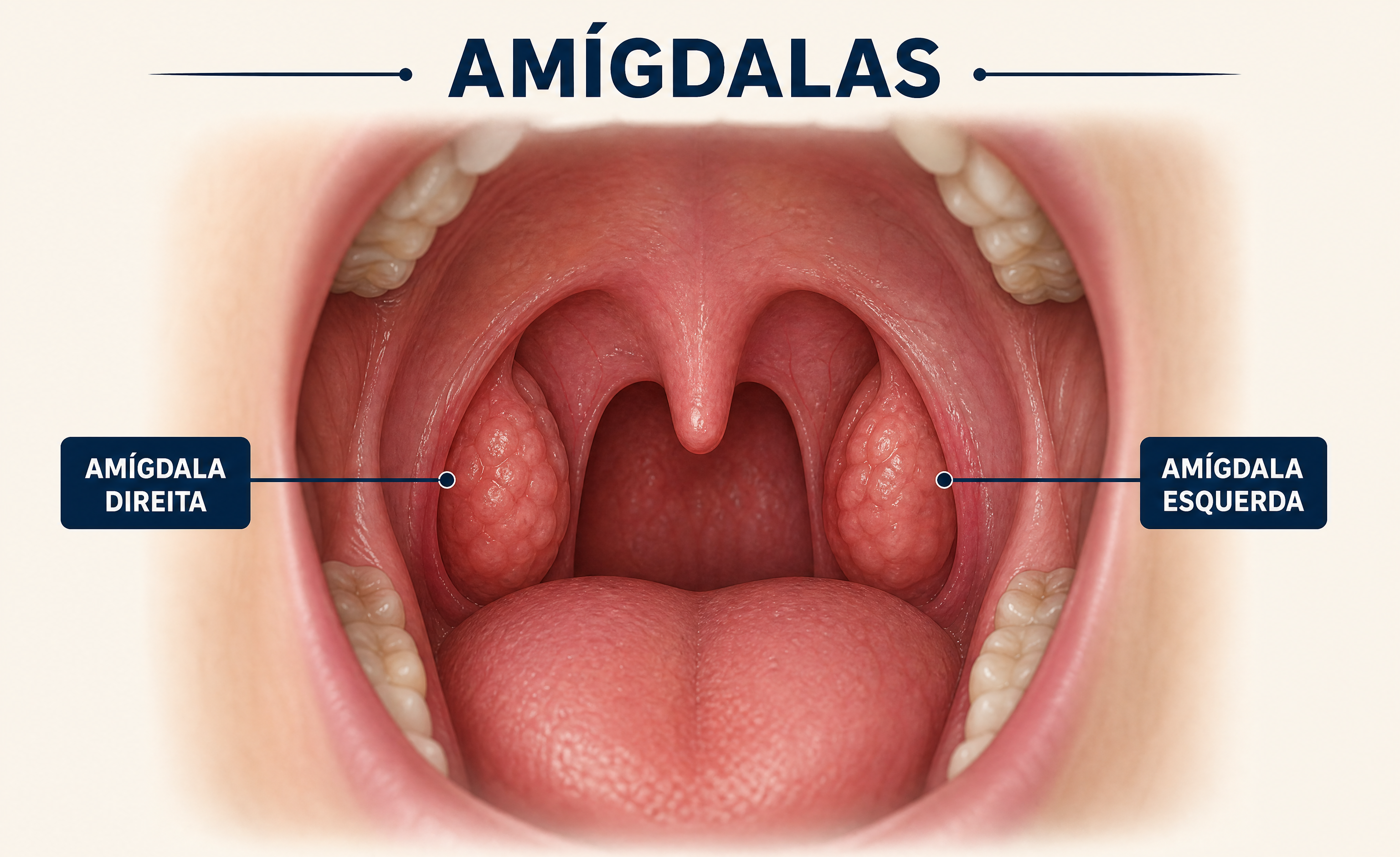 Ilustração médica das amígdalas na orofaringe